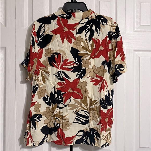 Alfred Dunner floral cream tan black red button down blouse top shirt SZ 16 - Picture 4 of 9